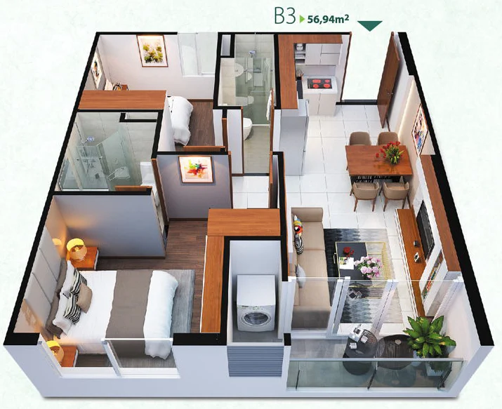 thiết kế căn hộ b3 resgreen tower